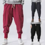 Fashion Men's Pants Harem Casual Baggy Hakama Linen Japanese Samurai Pants Male