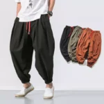 Fashion Men's Pants Harem Casual Baggy Japanese Hakama Linen Pants Sweatpants