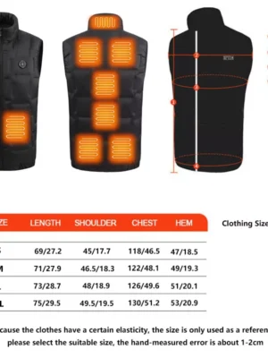 Heated Vest 9 Heating Zones Winter Body Warm Electric USB Jacket Thermal Coat