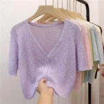 Fashion Summer Knitted Cardigans Short Sleeved Short Thin  Women Sunscreen Tops