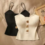 Lady Camisole Knitted Crop Tank Top Bustier Corset Spaghetti Vest French Style