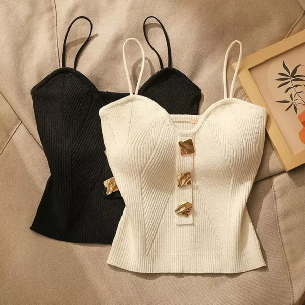 Lady Camisole Knitted Crop Tank Top Bustier Corset Spaghetti Vest French Style