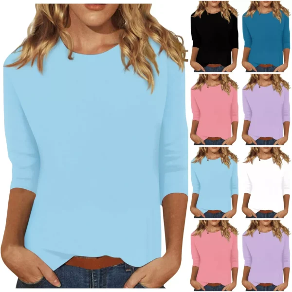 Women's Fashion Casual Three Quarter Sleeve  T-Shirt Solid O-Neck Tops