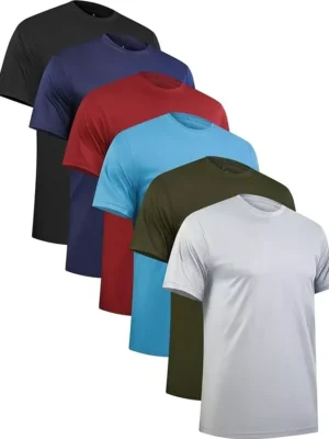 6 Pack Workout Shirts for Men Short Sleeve Athletic Quick Dry Crew Neck (Medium)