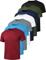 7 Pack Men's Dry Fit Workout Gym T Shirts, Short Sleeve Active Running (Large)